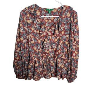 Dip Organic Cotton Blouse Women's Small Floral Ruffle Long Sleeve Boho Casual